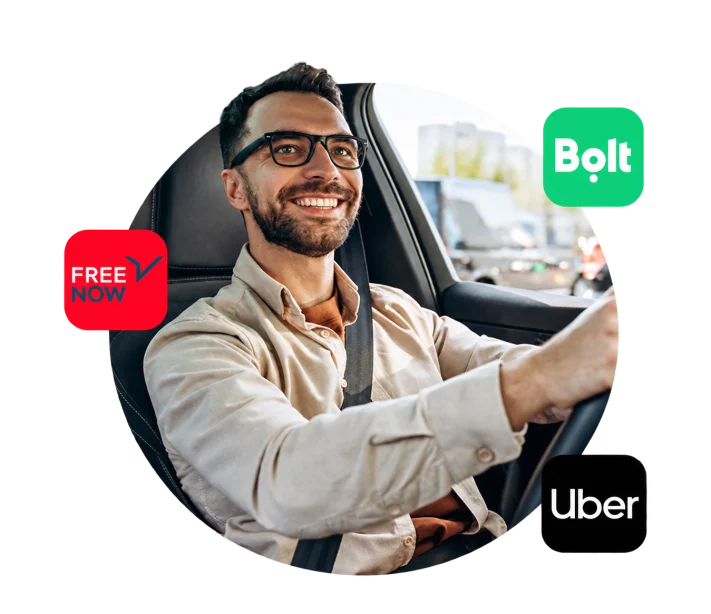 Kierowca KM Partners oraz aplikacje Bolt, Uber i FreeNow